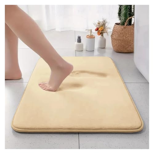 HDKAH Verdickter, einfarbiger, saugfähiger Teppich aus Flanell for das Badezimmer, Fußmatte for den Eingangsbereich des Badezimmers(Yellow,50cm x 120cm) von HDKAH