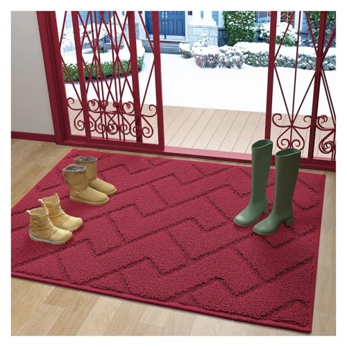 HDKAH Waschbare Fußmatten for den Eingangsbereich, for den Innenbereich, rutschfest, saugfähig, schmutzabweisend, Eingangsmatte, Innen-Fußmatten(Wine red,43X76cm(17X30inch)) von HDKAH