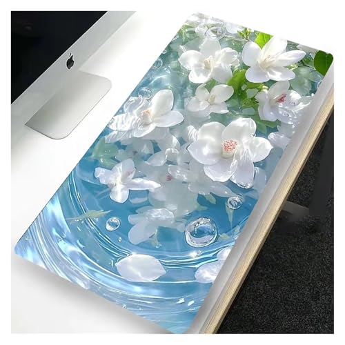 HDKAH Wasser- und Blumen-Mauspad, XXL-Schreibtischunterlage in Blau, Rosa, Grün, Weiß, stilvolles Design for Computer, Büros und Gaming-Tastaturen(Blue,40x80cm) von HDKAH