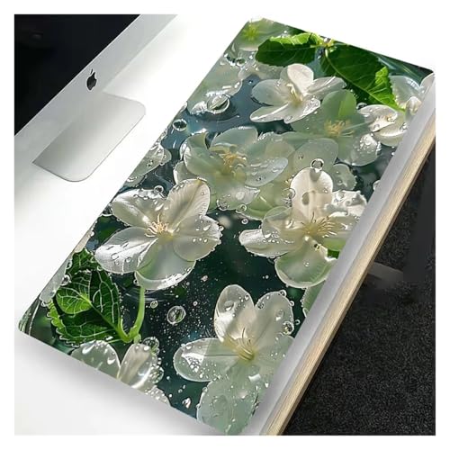 HDKAH Wasser- und Blumen-Mauspad, XXL-Schreibtischunterlage in Blau, Rosa, Grün, Weiß, stilvolles Design for Computer, Büros und Gaming-Tastaturen(Dark Grey,40x80cm) von HDKAH