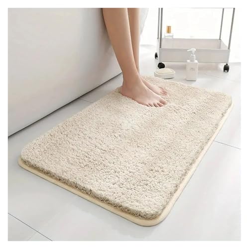 HDKAH Wasserabsorbierende Badezimmermatte, verdickter Badezimmerteppich, Langhaarteppich, maschinenwaschbar, langlebige Toilettenmatte(Beige,60cm x 90cm) von HDKAH