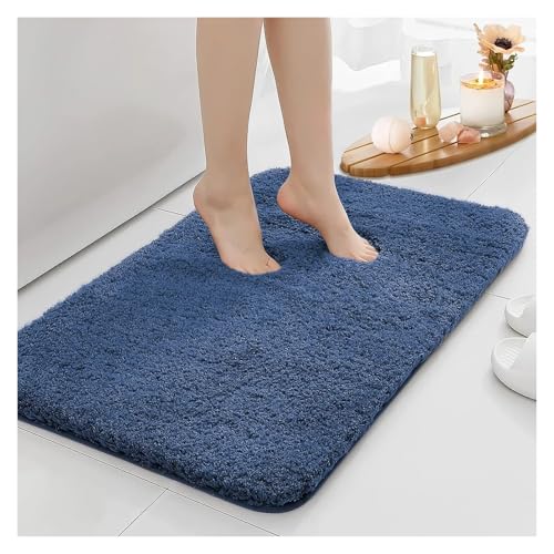 HDKAH Wasserabsorbierende Badezimmermatte, verdickter Badezimmerteppich, Langhaarteppich, maschinenwaschbar, langlebige Toilettenmatte(Blue,40cm x 60cm) von HDKAH
