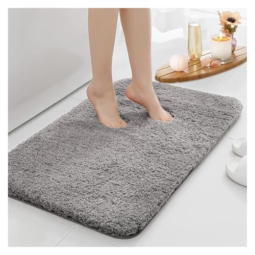 HDKAH Wasserabsorbierende Badezimmermatte, verdickter Badezimmerteppich, Langhaarteppich, maschinenwaschbar, langlebige Toilettenmatte(Gray,40cm x 60cm) von HDKAH