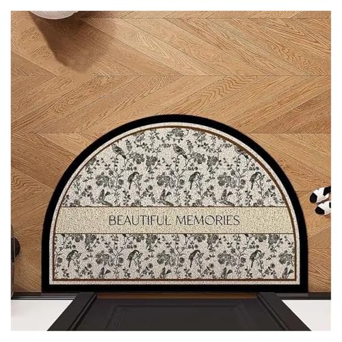 Halbrunde Blumen-Fußmatte, rutschfest, zuschneidbare Spulen-Bodenmatte, geeignet for den Eingangsbereich der Küche zu Hause, Bodendekoration(Gray Black,40x60cm) von HDKAH