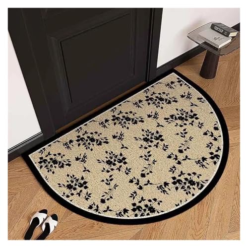 Halbrunde Blumen-Fußmatte, rutschfest, zuschneidbare Spulen-Bodenmatte, geeignet for den Eingangsbereich der Küche zu Hause, Bodendekoration(Khaqi Black,50x80cm) von HDKAH