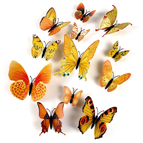 HDKAJL 72 Stück Gelbe 3D-Schmetterlings-Wandaufkleber, langlebige Schmetterlings-Wandaufkleber, Abnehmbare Aufkleber für DIY-Dekor/Schlafzimmer/Wohndekoration oder festliche/Party-Dekoration von HDKAJL