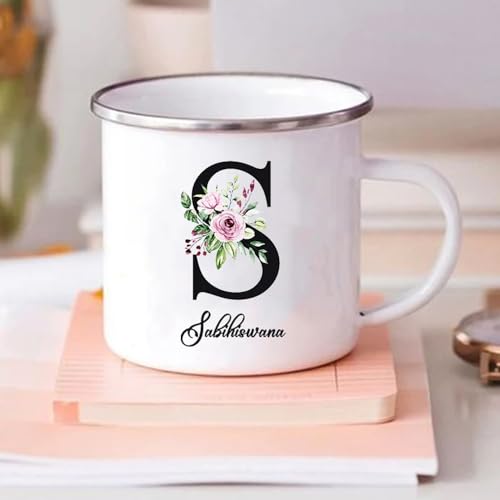 HDLOVE Personalisierte Emaille-Tasse - Namens-Tasse - Mit Ihrem Anfangsbuchstaben Und Namen - Personalisiert - Geburtstag - 360 Ml Kaffeetasse - Anpassbare Buchstaben Anfangsbuchstaben Becher von HDLOVE