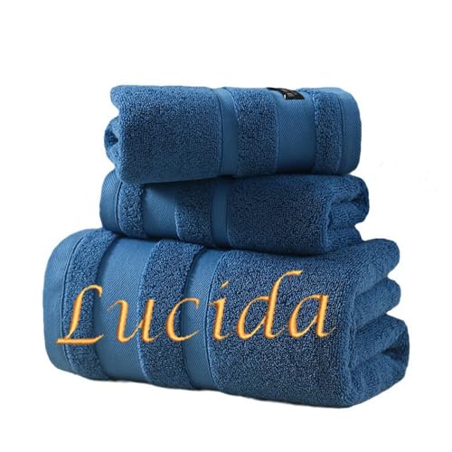 HDLOVE Personalisierte Handtuch Mit Namen Oder Wunschtext Bestickt, Aus Baumwolle, Personalisiertes Duschtuch In 3 Größen, Groß Saunatuch Oder Gästehandtuch Mit Initialen(Blue,Bath Towels: 90x180cm) von HDLOVE