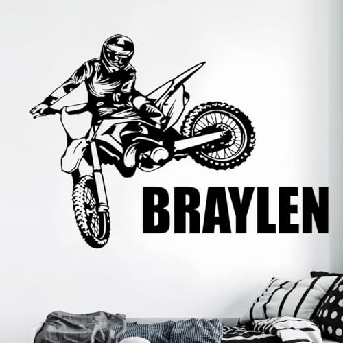 HDLOVE Personalisierter Motorrad Wandaufkleber, Vinyl Sticker Mit Individuellem Fahrernamen, Aufkleber Extremsport, Junge Kinderzimmer Spielzimmer Home Decor Kinder Geschenk(75x65cm) von HDLOVE