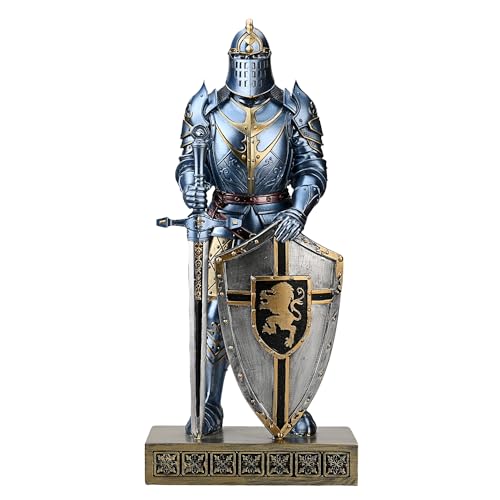 HDMbigmi King's Guard Knight with Shield Desktop Accessories Statue Medieval Knight Ornament Paperweight for Office and Home Top Collection as Gift 12.60 Inch (Blue) von HDMbigmi