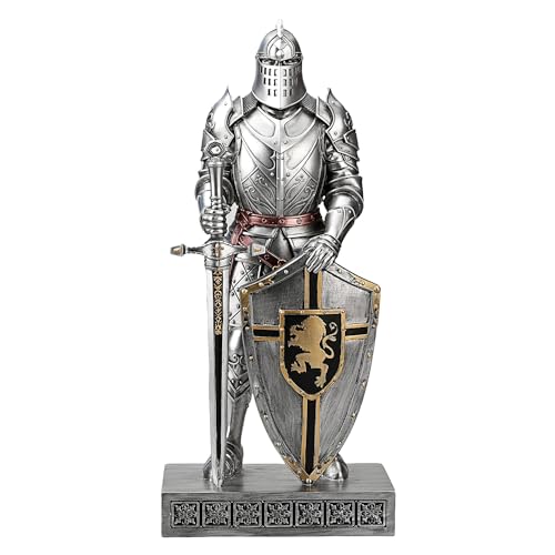 HDMbigmi King's Guard Knight with Shield Desktop Accessories Statue Medieval Knight Ornament Paperweight for Office and Home Top Collection as Gift 12.60 Inch (Silver) von HDMbigmi