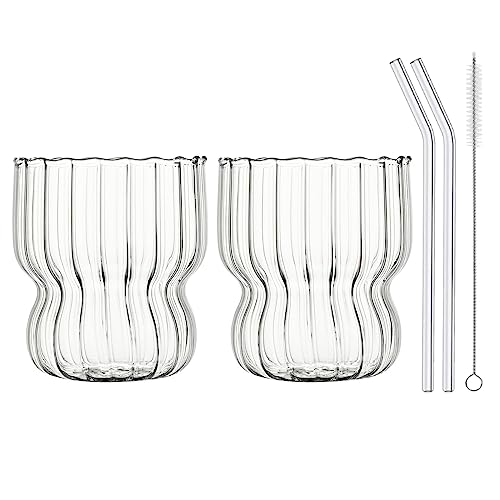 Glasbecher Vintage Glaswaren Set Klare Cocktails Gläser Mit Strohhalm Getränken Ice Coffee Tasse Getränke Tasse Süße Trinkgläser von HDOYTXXM