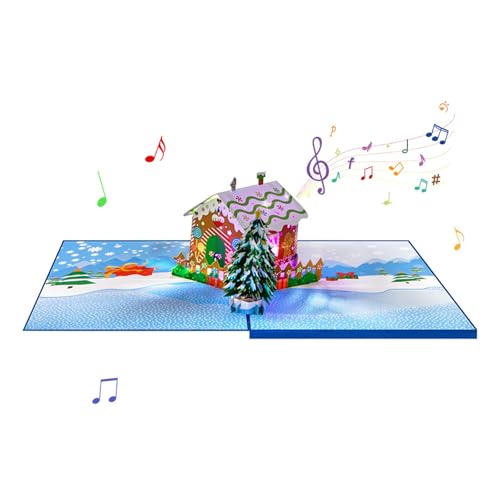 HDOYTXXM Handgefertigte Musikalische Und LED Lichtkarte Klappbare Popup Grußkarte Mit Umschlag Weihnachten Feier Zubehör Urlaubskarten Mit Musik von HDOYTXXM