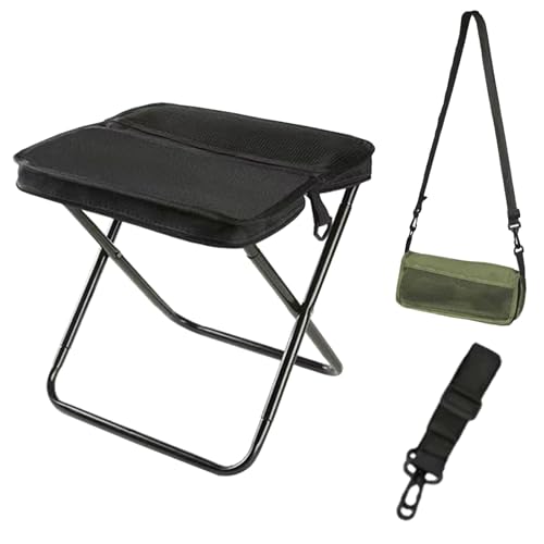Campinghocker Faltbarer Rucksack Form Tragbarer Klapphocker Mini Klappstuhl Klein Falthocker Gartenhocker, Pocket Handbag Stool Ultraleicht & Stabil bis 120 kg für Angeln Picknick (Schwarz, Hoch 31CM) von HDQQEU