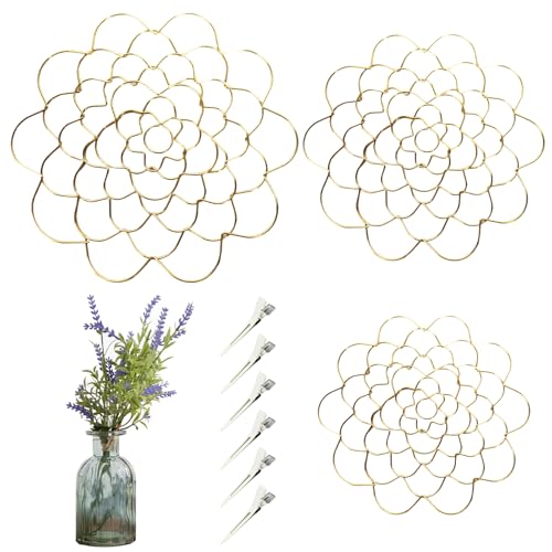 HDQQEU Blumenretter Stielhalter Blumen 4/5/6inch Blumenhalter Faltbar Bouquet Twister mit Klammern, Wiederverwendbar Blumengitter Blumenigel Für Vasen Blumenarrangements (Gold, 3 STK) von HDQQEU