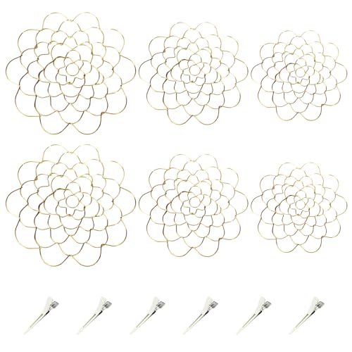 HDQQEU Blumenretter Stielhalter Blumen 4/5/6inch Blumenhalter Faltbar Bouquet Twister mit Klammern, Wiederverwendbar Blumengitter Blumenigel Für Vasen Blumenarrangements (Gold, 6 STK) von HDQQEU