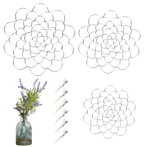 HDQQEU Blumenretter Stielhalter Blumen 4/5/6inch Blumenhalter Faltbar Bouquet Twister mit Klammern, Wiederverwendbar Blumengitter Blumenigel Für Vasen Blumenarrangements (Silber, 3 STK) von HDQQEU