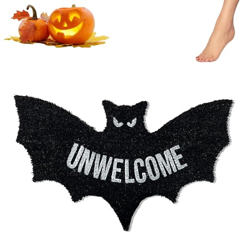 HDQQEU Unwelcome Bat Door Mat, Dicke Halloween Deko FußMatte, rutschfeste Bat Shaped FußAbtreter Rug FüR Den Eingangsbereich, 80 x 40 cm (1 STK) von HDQQEU