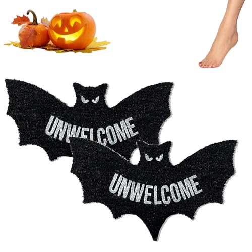 HDQQEU Unwelcome Bat Door Mat, Dicke Halloween Deko FußMatte, rutschfeste Bat Shaped FußAbtreter Rug FüR Den Eingangsbereich, 80 x 40 cm (2 STK) von HDQQEU