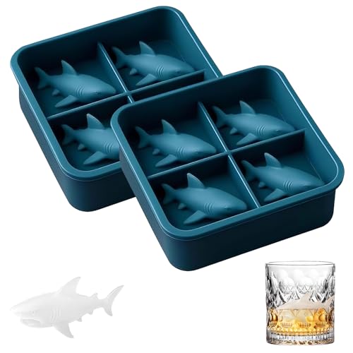 Hai Silikonform Eiswürfel Süße 3D hai-eiswürfelform Shark Silicone Ice Mold, Hai Eisform Lustig Wiederverwendbar EiswüRfelbehälter mit Deckel FüR Whisky, Cocktails, Einfache Freisetzung (2 Stück) von HDQQEU