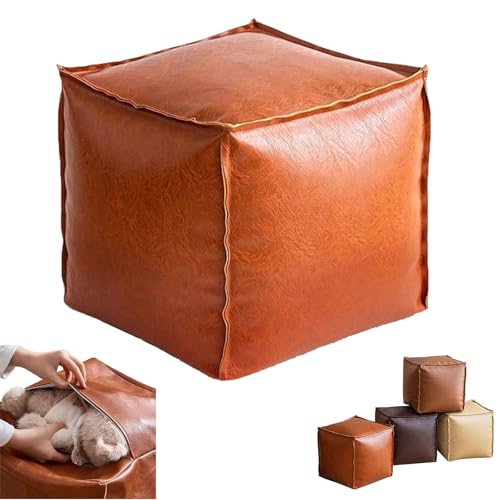 Sitzhocker mit Stauraum aus Leder Cube Polsterhocker Pouf-Hocker Nordischer Stil Fußhocker 40cm FußKissen Klappbare Fußbank Aufbewahrungsbox Für Wohn Und Schlafzimmer Deko, Nicht Gefüllt (Orange) von HDQQEU