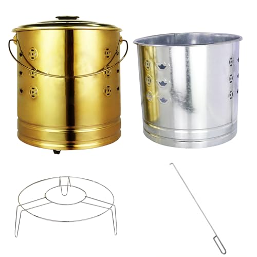 Verbrennungstonne Für Papier 11L Feuertonne Klein Erbrennungstonne mit Deckel Und Griff Zum Verbrennen Von MüLlholz Im Freien, Lagerfeuer Im Hinterhof, Camping (Gold) von HDQQEU