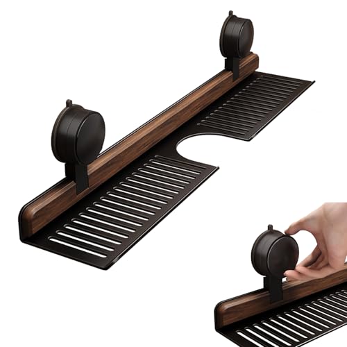 Walnuss-Regal mit Saugnapf, Wasserhahn-Organizer Für Badezimmer, Waschbeckenregal über dem Wasserhahn, Wandmontiertes Regals Ohne Bohren Waschbeckenregal Für Badezimmerarmaturen (Schwarz, 52.5CM) von HDQQEU