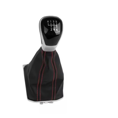 HDRTCBU Auto Schaltknauf 6-Gang-Schaltknauf mit PU-Ledermanschette, passend für VW Tiguan 2020 2021 2022 2023 2024, schwarze oder rote Linie Schaltknauf(Red line) von HDRTCBU