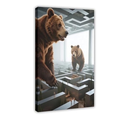 HDSDA Brauner Bär im Labyrinth (2) Leinwandposter Schlafzimmer Dekor Landschaft Büro Zimmer Dekor Geschenk 50 x 75 cm von HDSDA