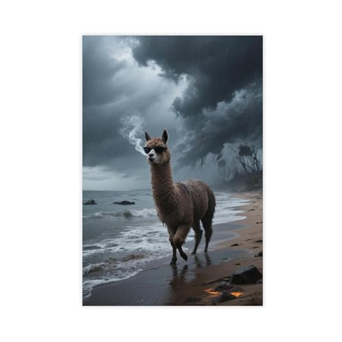 HDSDA Doomsday Alpaka-Strandspaziergang Poster (2) Leinwand-Poster, Wandkunst, Dekordruck, Bild Gemälde für Wohnzimmer, Schlafzimmer, Dekoration, 30 x 45 cm von HDSDA