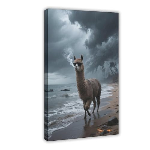 HDSDA Doomsday Alpaka-Strandspaziergang Poster (2) Leinwand-Poster, Wandkunst, Dekordruck, Bild Gemälde für Wohnzimmer, Schlafzimmer, Dekoration, 50 x 75 cm von HDSDA
