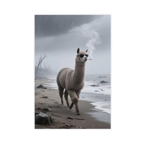 HDSDA Doomsday Alpaka-Strandspaziergang Poster (3) Leinwand-Poster, Wandkunst, Dekordruck, Bild Gemälde für Wohnzimmer, Schlafzimmer, Dekoration, 60 x 90 cm von HDSDA