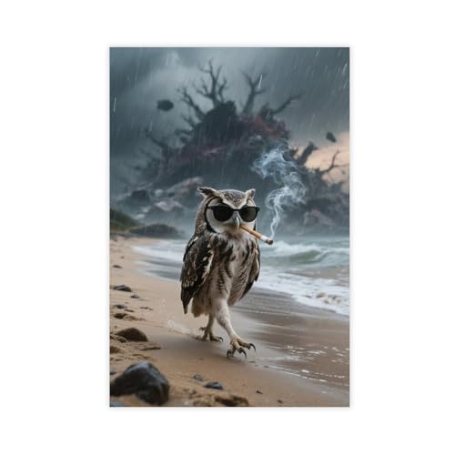 HDSDA Doomsday Eulen-Strandspaziergang Poster (3) Leinwand-Poster, Wandkunst, Dekordruck, Bild Gemälde für Wohnzimmer, Schlafzimmer, Dekoration, 60 x 90 cm von HDSDA