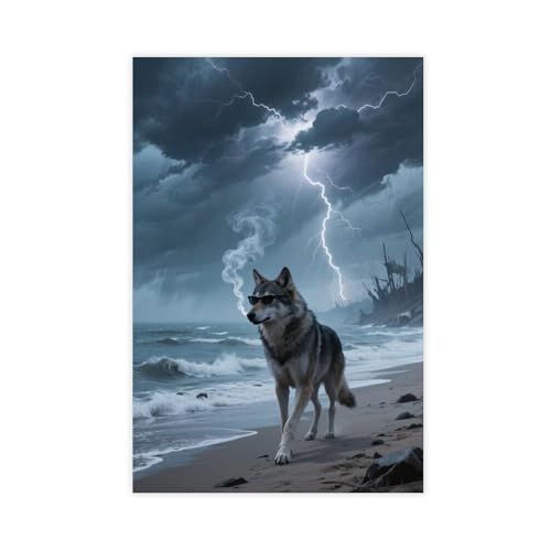 HDSDA Doomsday Wolf Beach Walk Poster (4) Leinwand-Poster, Wandkunst, Dekordruck, Bild Gemälde für Wohnzimmer, Schlafzimmer, Dekoration, 50 x 75 cm von HDSDA