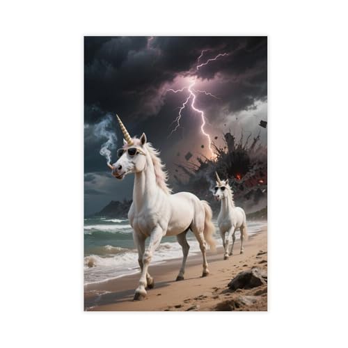HDSDA Einhorn-Strandspaziergang Lightning-Poster (2), Leinwand-Poster, Schlafzimmerdekoration, Landschaft, Büro, Raumdekoration, Geschenk, 40 x 60 cm von HDSDA