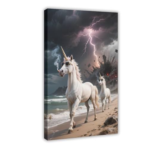 HDSDA Einhorn-Strandspaziergang Lightning-Poster (2), Leinwand-Poster, Schlafzimmerdekoration, Landschaft, Büro, Raumdekoration, Geschenk, 40 x 60 cm von HDSDA