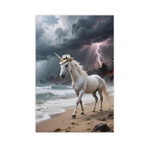 HDSDA Einhorn-Strandspaziergang Lightning-Poster (3), Leinwand-Poster, Schlafzimmer-Dekor, Landschaft, Büro, Raumdekoration, Geschenk, 60 x 90 cm von HDSDA