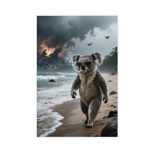 HDSDA Koala Strandspaziergang Poster (2) Leinwand-Poster, Wandkunst, Dekordruck, Bild Gemälde für Wohnzimmer, Schlafzimmer, Dekoration, 30 x 45 cm von HDSDA