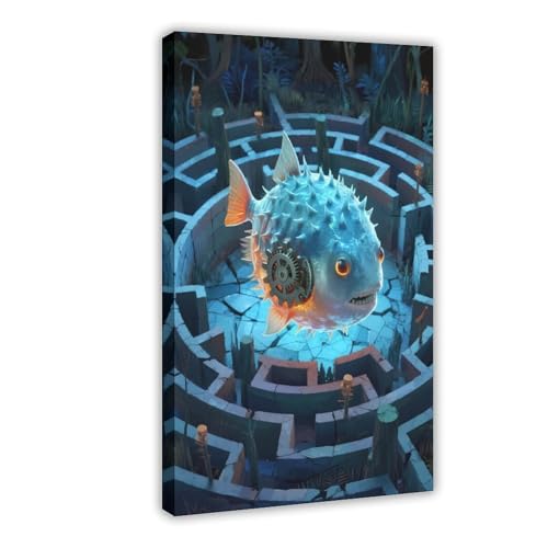 HDSDA Labyrinth Mechanischer Kugelfisch (4) Leinwandposter Schlafzimmer Dekor Landschaft Büro Zimmer Dekor Geschenk 30 x 45 cm von HDSDA