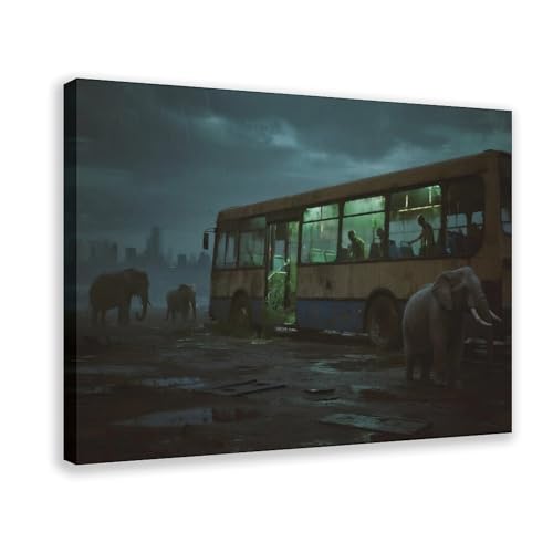 HDSDA Leinwandposter, Motiv: Elefant vom verlassenen Bus (1), Wandkunst, Dekordruck, Bild Gemälde für Wohnzimmer, Schlafzimmer, Dekoration, 60 x 90 cm von HDSDA