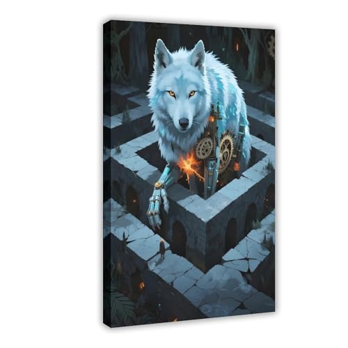 HDSDA Leinwandposter Labyrinth, mechanischer Arktischer Wolf (4), Schlafzimmer, Dekoration, Landschaft, Büro, Raumdekoration, Geschenk, 20 x 30 cm von HDSDA