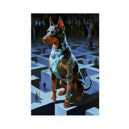 HDSDA Leinwandposter Labyrinth, mechanischer Dobermann (3), Wandkunst, Dekordruck, Bild Gemälde für Wohnzimmer, Schlafzimmer, Dekoration, 20 x 30 cm von HDSDA