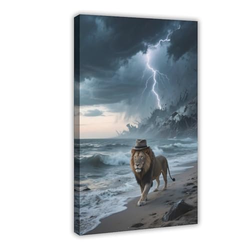 HDSDA Poster "Doomsday Lion Beach Walk" (2) Leinwand-Poster, Schlafzimmerdekoration, Landschaft, Büro, Raumdekoration, Geschenk, 30 x 45 cm von HDSDA