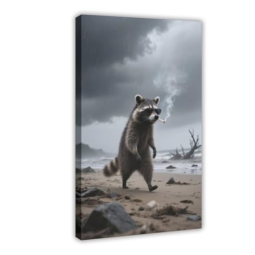 HDSDA Poster des Waschbär-Strandspaziergangs (4) Leinwand-Poster, Wandkunst, Dekordruck, Bild Gemälde für Wohnzimmer, Schlafzimmer, Dekoration, 40 x 60 cm von HDSDA