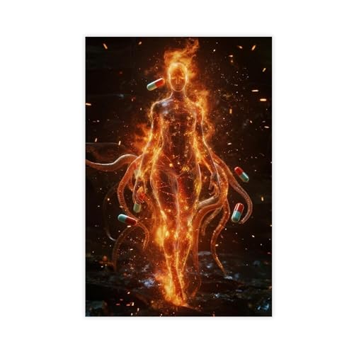 HDSDA Poster mit Feuerkapsel-Tentakel-Lady, Leinwand-Poster, Schlafzimmer, Dekoration, Landschaft, Büro, Raumdekoration, Geschenk, 50 x 75 cm, 2 Stück von HDSDA
