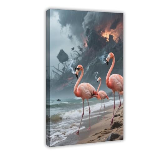 HDSDA Poster mit Flamingo-Strandspaziergang (1) Leinwand-Poster, Wandkunst, Dekordruck, Bild Gemälde für Wohnzimmer, Schlafzimmer, Dekoration, 20 x 30 cm von HDSDA