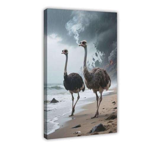HDSDA Poster mit Straußen-Strandspaziergang (4) Leinwand-Poster, Schlafzimmerdekoration, Landschaft, Büro, Raumdekoration, Geschenk, 60 x 90 cm von HDSDA