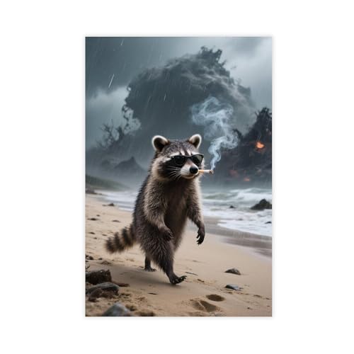 HDSDA Poster mit Waschbär-Strandspaziergang (2), Leinwand-Poster, Schlafzimmerdekoration, Landschaft, Büro, Raumdekoration, Geschenk, 40 x 60 cm von HDSDA