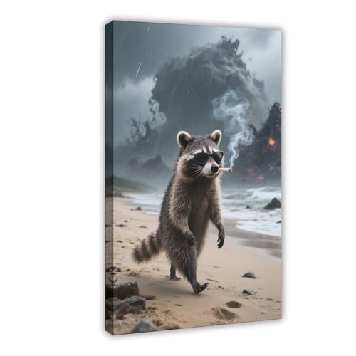HDSDA Poster mit Waschbär-Strandspaziergang (2), Leinwand-Poster, Schlafzimmerdekoration, Landschaft, Büro, Raumdekoration, Geschenk, 40 x 60 cm von HDSDA