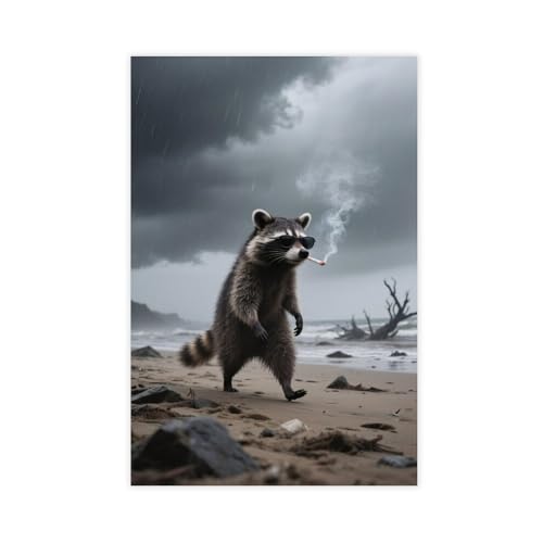 HDSDA Poster mit Waschbär-Strandspaziergang (4) Leinwand-Poster, Schlafzimmerdekoration, Landschaft, Büro, Raumdekoration, Geschenk, 40 x 60 cm von HDSDA